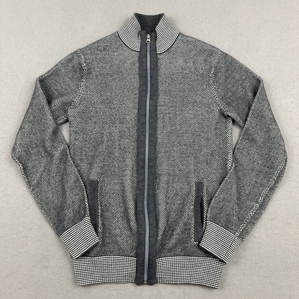 Robert Graham Sweater Men Small Gray White Textured Zip Cardigan Cotton Wool S